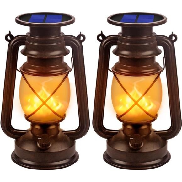 Solar Lantern Outdoor Hanging Solar Lights Dancing Flame Led Waterproof Camping - Picture 1 of 7
